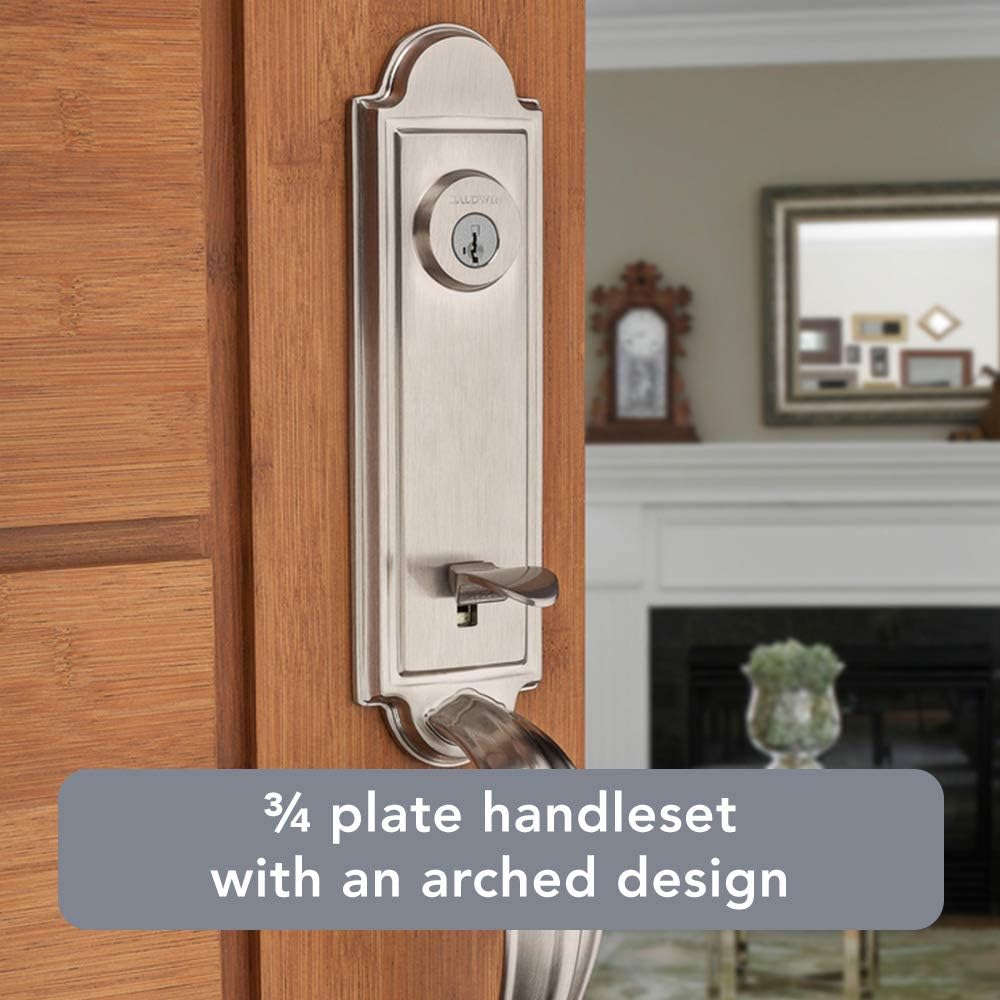 Baldwin Avendale Single Cylinder Front Door Handleset Featuring SmartKey Security in Satin Nickel