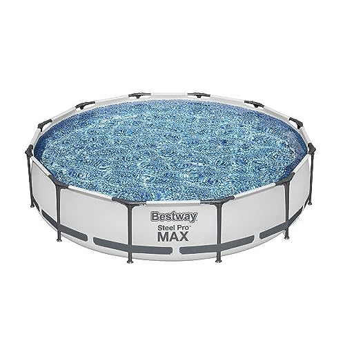 Bestway Steel Pro MAX 12 Foot by 30 Inch Round Above Ground Swimming Pool Set Outdoor Metal Frame Family Pool with Filter Pump, Gray