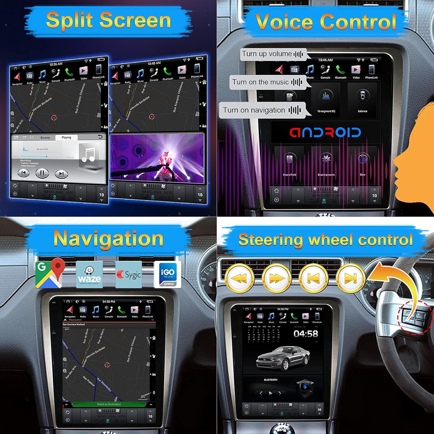Car Entertainment Multimedia Radio 12.1 Inch Android Car Navigation Stereo for Ford Mustang 2010-2014 Touch Panel