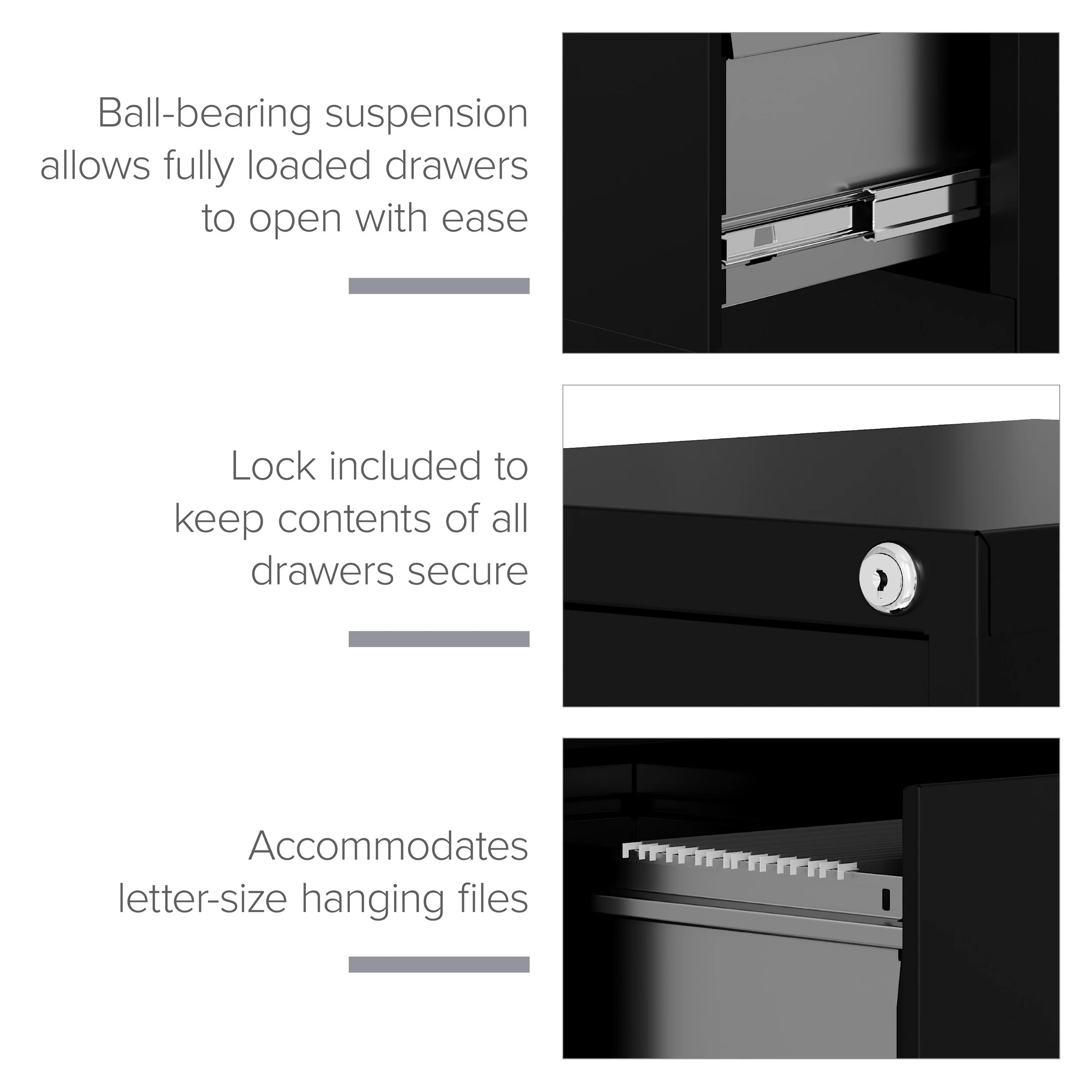 Hirsh 25" Deep 4 Drawer Letter Width Metal Vertical File Cabinet, Commercial Grade, Black