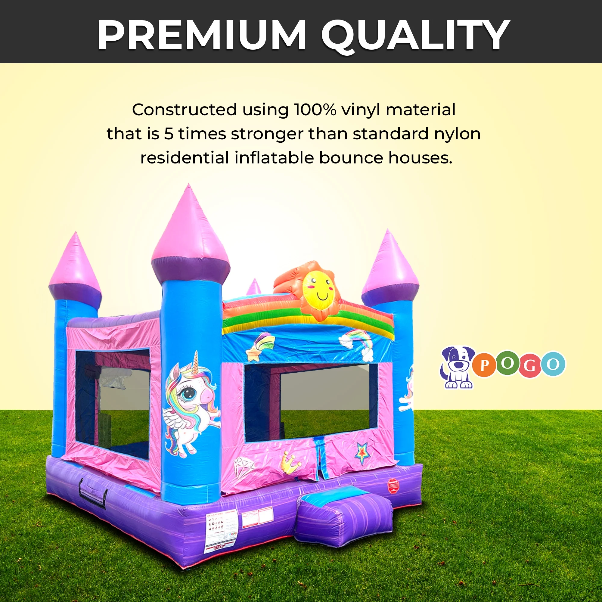 Pogo Bounce House Pink Smiley Face and Unicorn Inflatable Trio