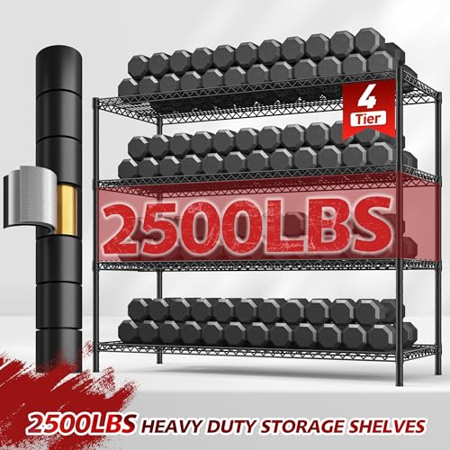 REIBII 75.6" H Storage Shelves Wire Shelving Unit with Wheels 2500LBS Garage Shelving Heavy Duty Metal Shelves for Storage Rack Adjustable Pantry