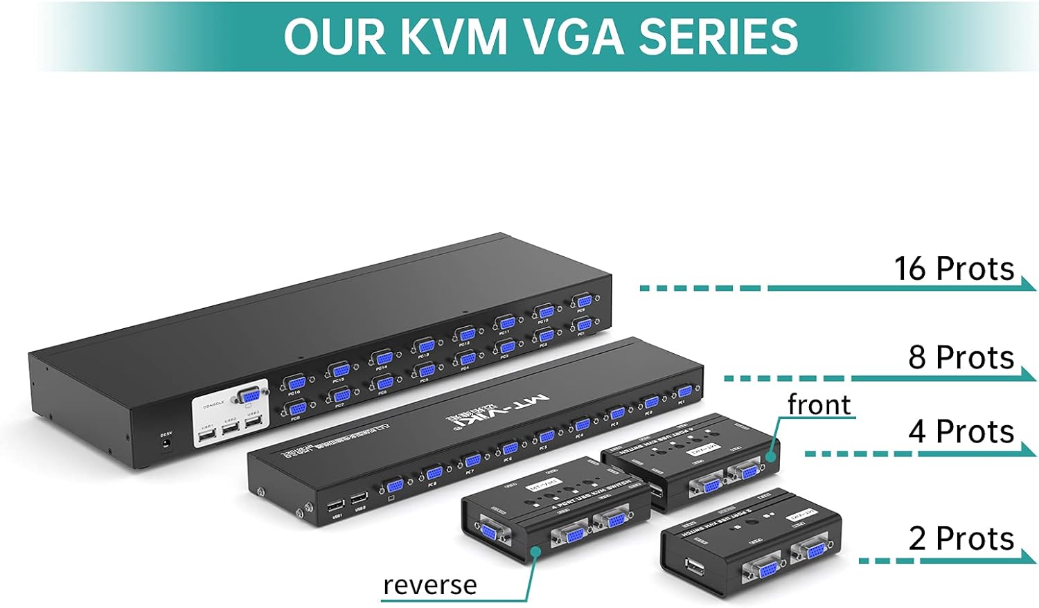 KVM Switch 8 Port, MT-VIKI 8X1 Rackmount KVM Switch VGA, Included 8 2-in-1 KVM Cables & Wire-Desktop Selector