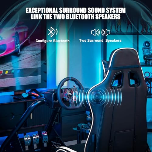 GTPLAYER Racing Simulator Cockpit with Seat and Bluetooth Speakers, Racing Style Reclining Seat and Ultra-Sturdy Alloy Steel Frame, A/B Box (Blue)