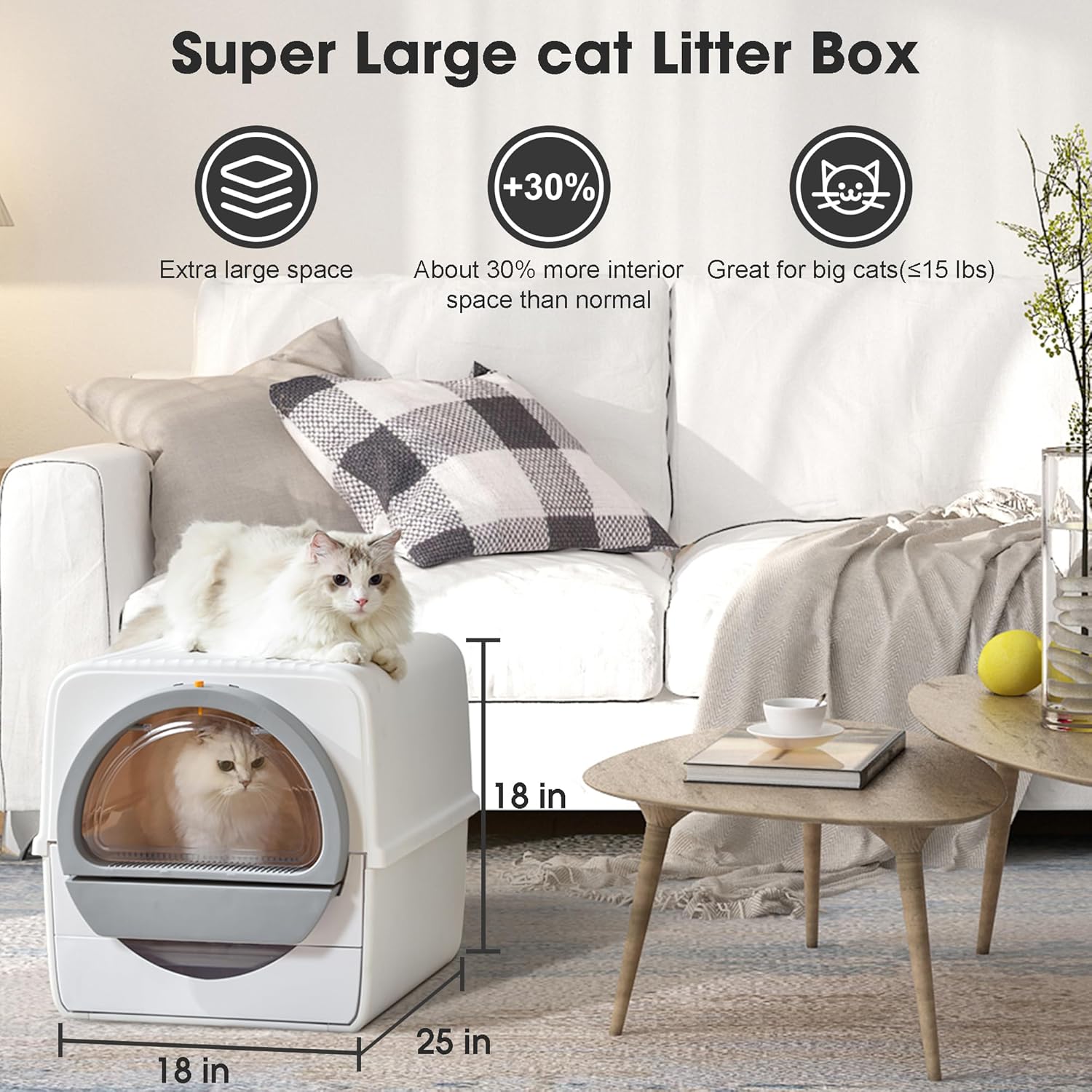 Self Cleaning Cat Litter Box Odor Control, Pull and Scoop Litter Box with Enclosed Lid