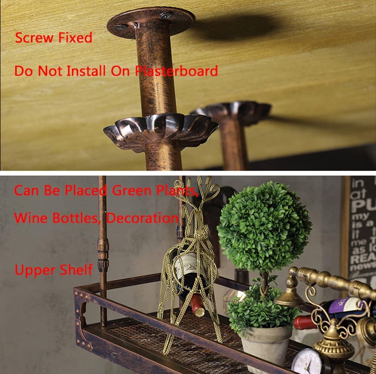 Hanging Wine Glass Rack, Industrial Vintage Metal Bar Wine Glass Hanging Rack,Coppery Wall-Mounted Wine Glass Rack Perfect for Bar Cafe Kitchen