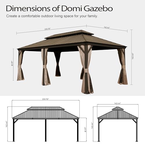 Domi 10’ x 10’ Hardtop Gazebo Metal Frame Canopy with Netting & Curtains