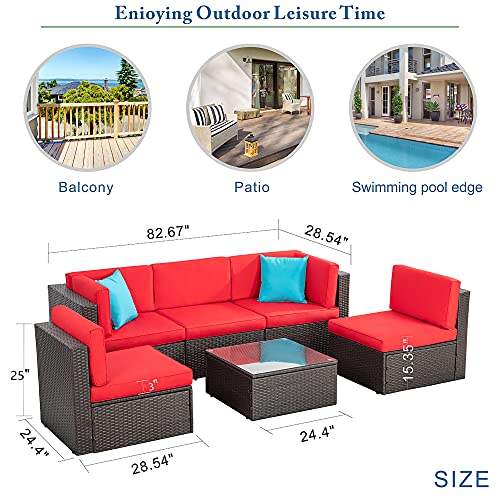 Vongrasig 6 Pieces Outdoor Patio Furniture Set, PE Wicker Rattan Sectional Sofa Patio Conversation Sets with Coffee Table for Garden, Backyard