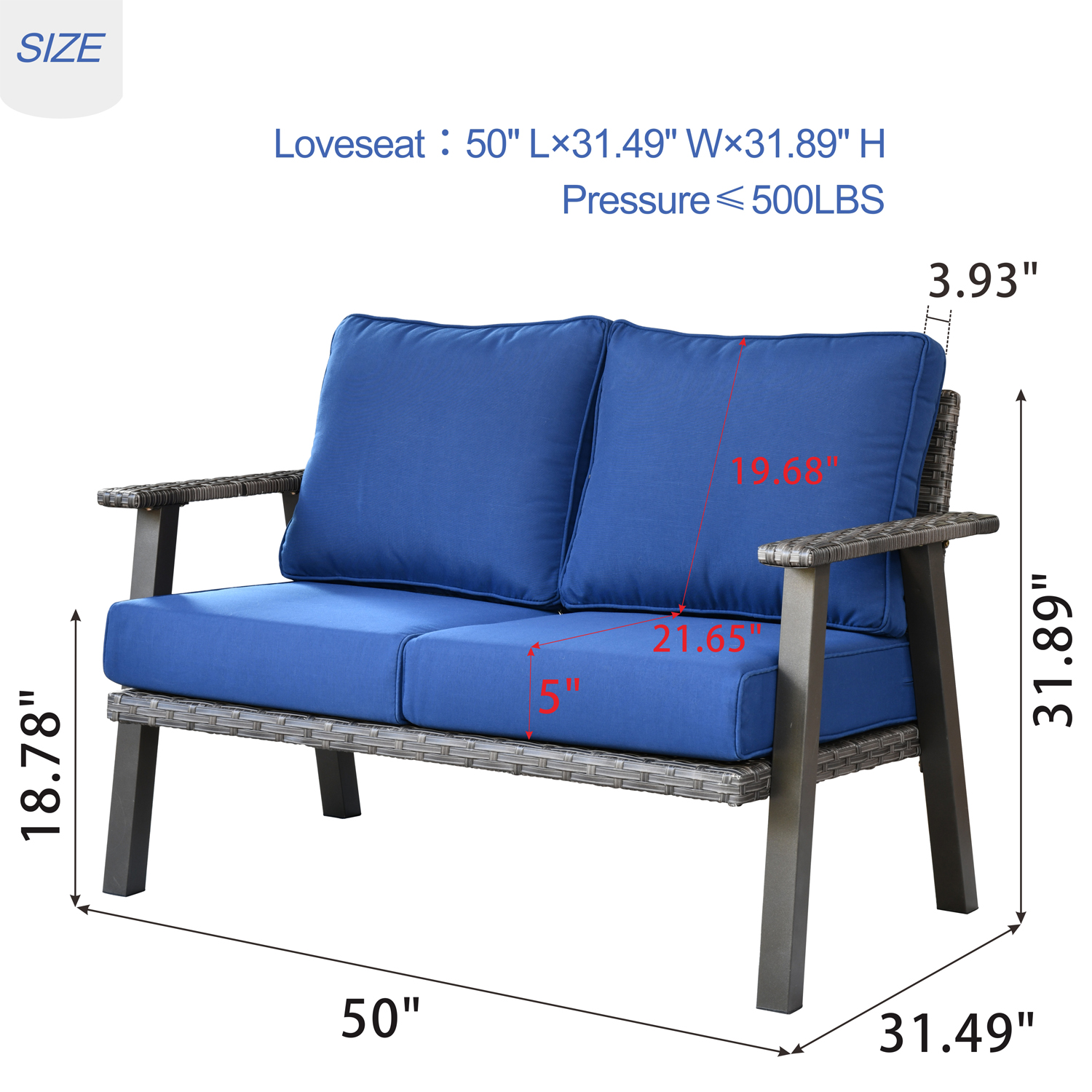 Ovios 1 Piece Outdoor Patio Furniture All-Weather Patio Conversation Set Wicker Loveseat Sofas with Cushions