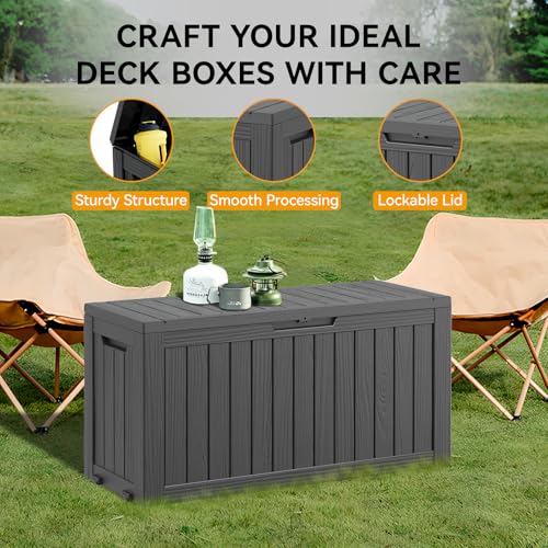 KAMABOKO Outdoor Storage Box, 150 Gallon Large Outdoor Resin Deck Box, Storage Waterproof Boxes Lockable Lid for Garden Tools, Pool Supplies