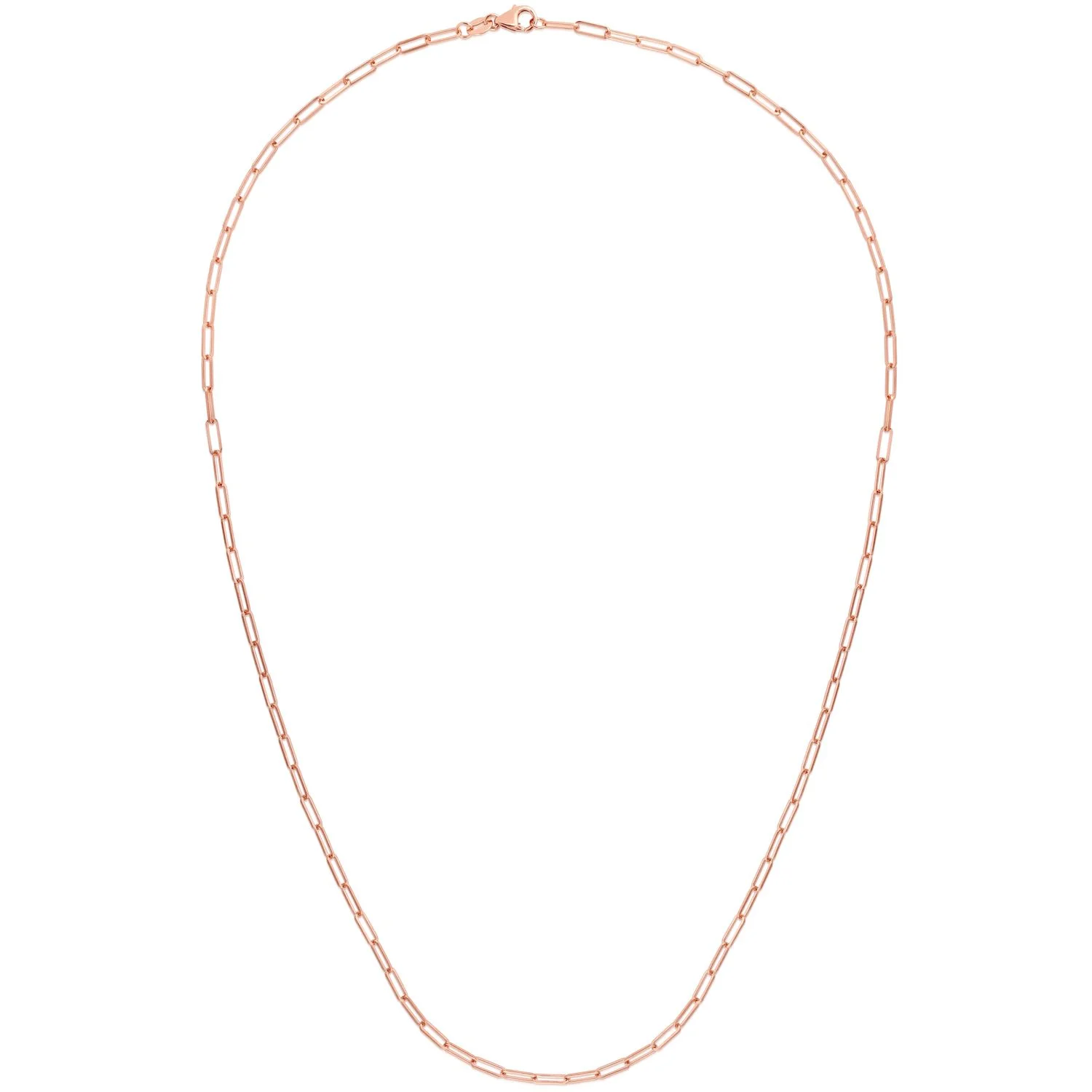 14K Rose Gold 2.1mm Paperclip Chain Necklace 16"-24"