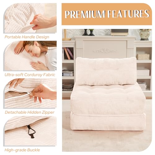 HABUTWAY Folding Sofa Bed, Convertible Sleeper Chair Bed w/Dual-Pillow & Handle, Foldable Floor Sofa Lounge w/Back Support for Living Room, Bedroom