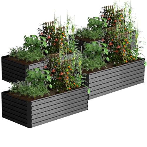 FOOWIN 2pcs 8x4x2ft Galvanized Raised Garden Bed, Planter Raised Garden Boxes Outdoor, Large Metal Raised Beds for Gardening