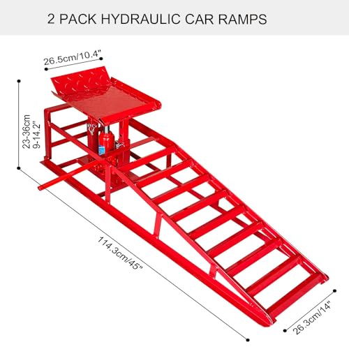 2PCS Hydraulic Car and Truck Service Ramps,11023 Lbs (5 Tons) Capacity, Portable Lifts Ramps for Oil Changes, Adjustable Lift Height 9.8" to 16.21"