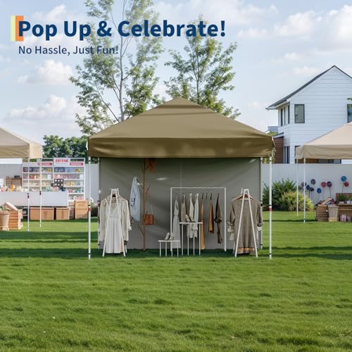 10'x10' Pop Up Canopy Tent with 4Pcs Sidewalls, Portable Instant Commercial Canopy with 4 Stakes, 4 Ropes, 4 Sandbags for Farmers'