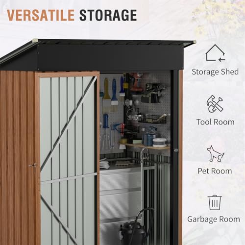 Outdoor Storage Shed, 5x3 Ft Metal Steel Tiny House with Lockable Door, Vertical Outside Storage Building for Garden, Backyard, Lawn, Patio Utility