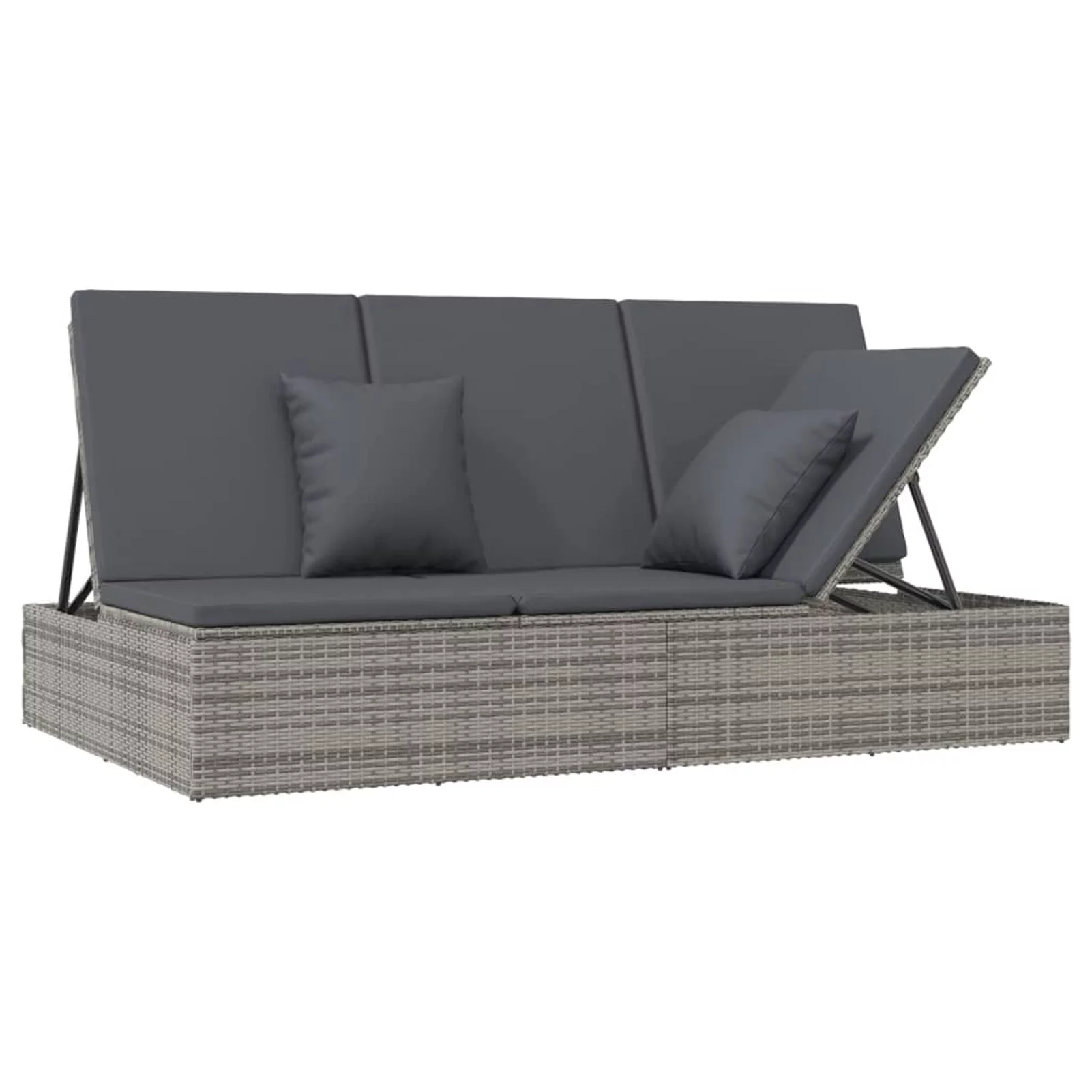 Htovila Convertible Sun Bed with Cushions Poly Rattan Dark Gray