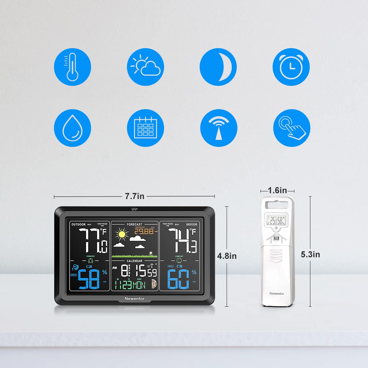 Newentor Weather Station Wireless Indoor Outdoor Thermometer, Atomic Clock with Temperature Humidity