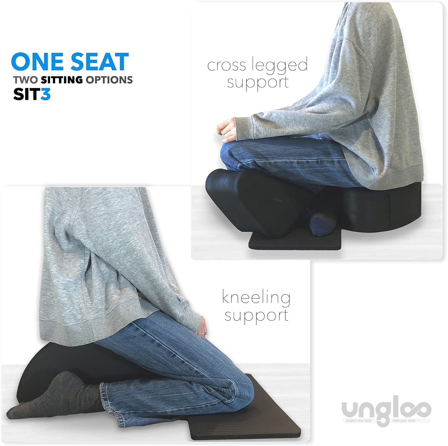 Ungloo SIT3 Yoga Meditation Seat Foam Cushion, Hip and Knee Support Blocks, Ankle Padding, Lightweight, Portable, Outdoor, Camping