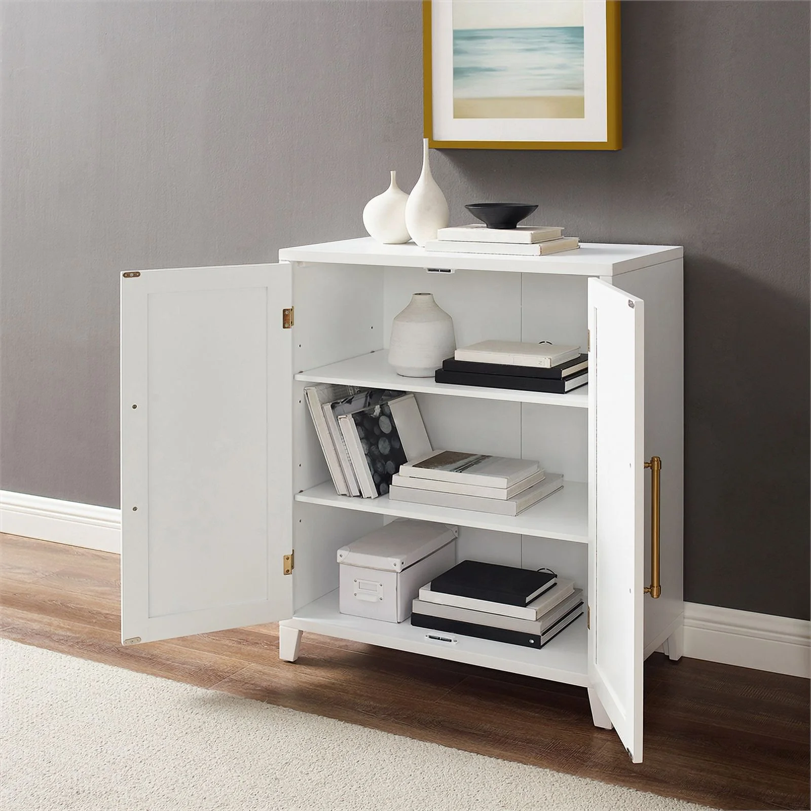 Crosley Furniture Roarke Stackable Wood Kitchen Pantry Storage Cabinet in White