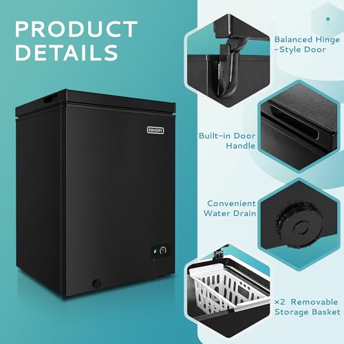 EUHOMY 3.5 Cu.Ft Chest Freezer with Removable Basket, Small Deep Freezer Adjustable 7 Thermostat, Quiet Mini Freezer Free-Standing Top Door
