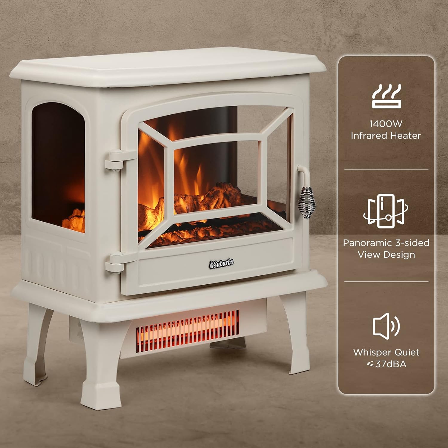 TURBRO Suburbs TS20 Electric Fireplace Infrared Heater, 20" Freestanding Stove with Realistic Dancing Flame Effect - CSA Certified