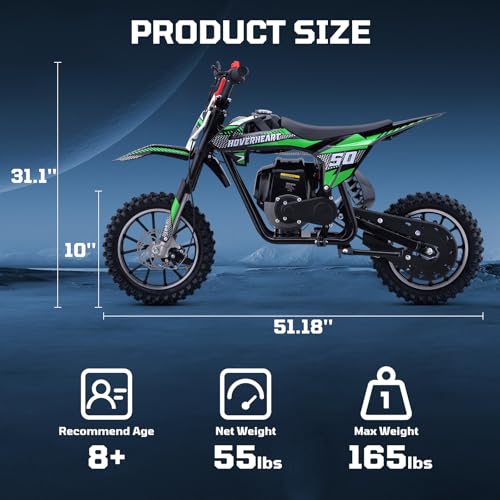 Kids 50cc Dirt Bike, 49cc Gas Dirt Bike for Kids 8-14, Gas Powered Mini Dirt Bikes, 2 Stroke Dirt Bikes, Max Load 165 Lbs