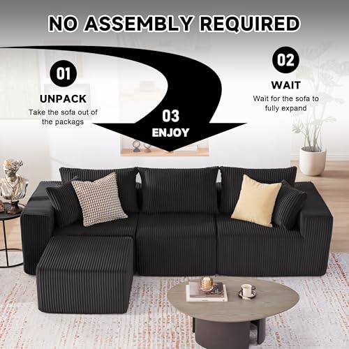 107.4" Cloud Couch Sectional, Modular Sofa with Deep Seat, Plush Corduroy L Shaped Boneless Couch, Convertible Sectional Couches for Living Room