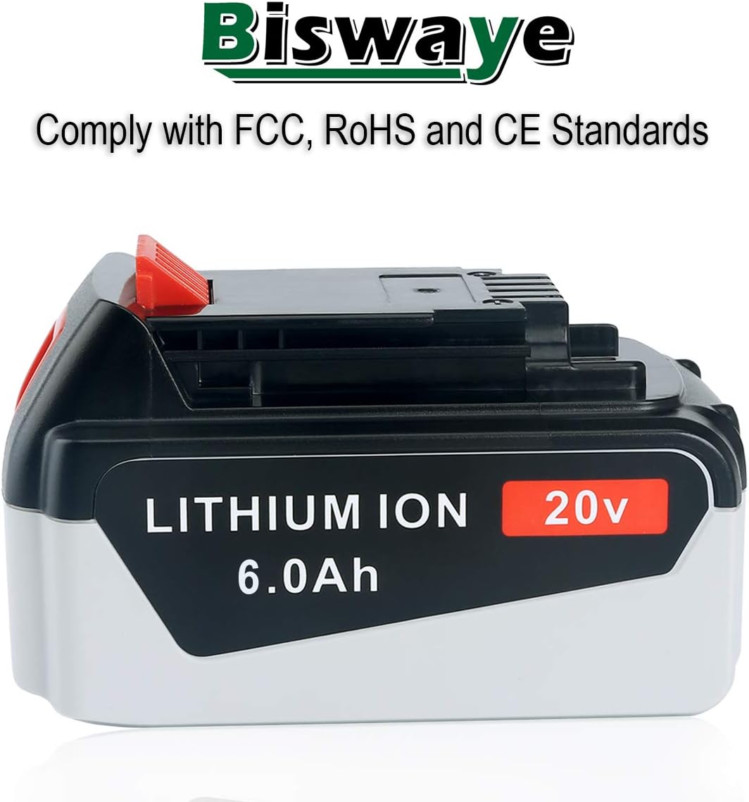 Biswaye 2Pack 20V MAX 6.0Ah Battery Replacement for Black & Decker 20-Volt Max Lithium Battery LBXR20 LB2X3020-OPE LBXR2020-OPE LB20 LBX20 LBX4020