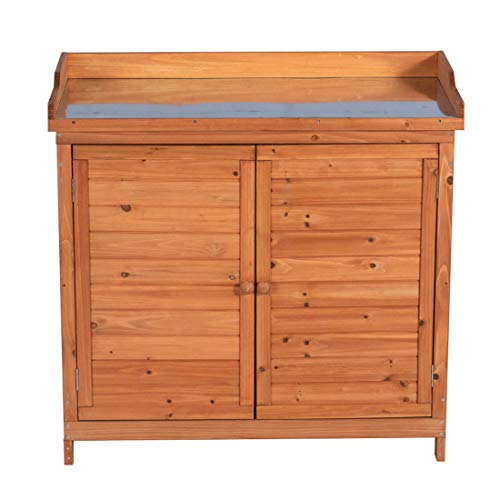 Outdoor Garden Patio Wooden Storage Cabinet Furniture Waterproof Tool Shed with Potting Benches Outdoor Work Station Table (Natural)