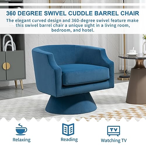 360 Degree Swivel Barrel Chair, Round Accent Sofa Chair with Wide Upholstered, Comfy Velvet Swivel Club Armchair for Living Room, Bedroom