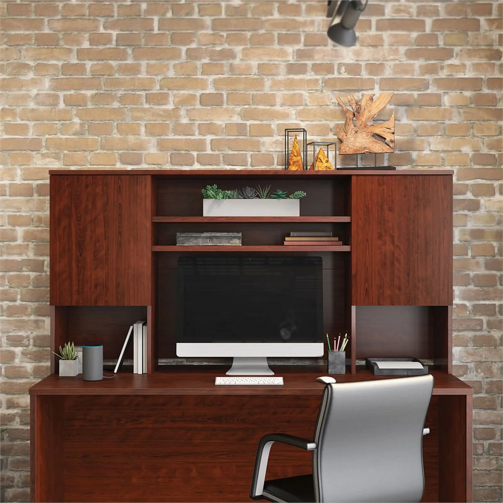 Pemberly Row 72" Engineered Wood Storage Hutch in Classic Cherry
