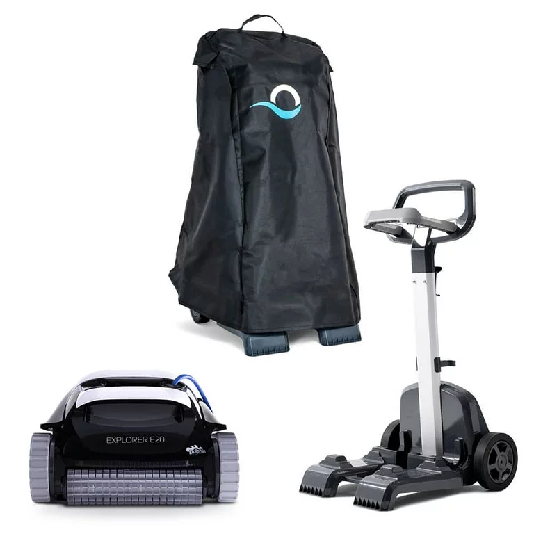 Dolphin Explorer E20 Robotic Pool Cleaner with Universal Caddy and Classic Caddy Cover, Ideal for In-Ground Swimming Pools up to 33 Feet