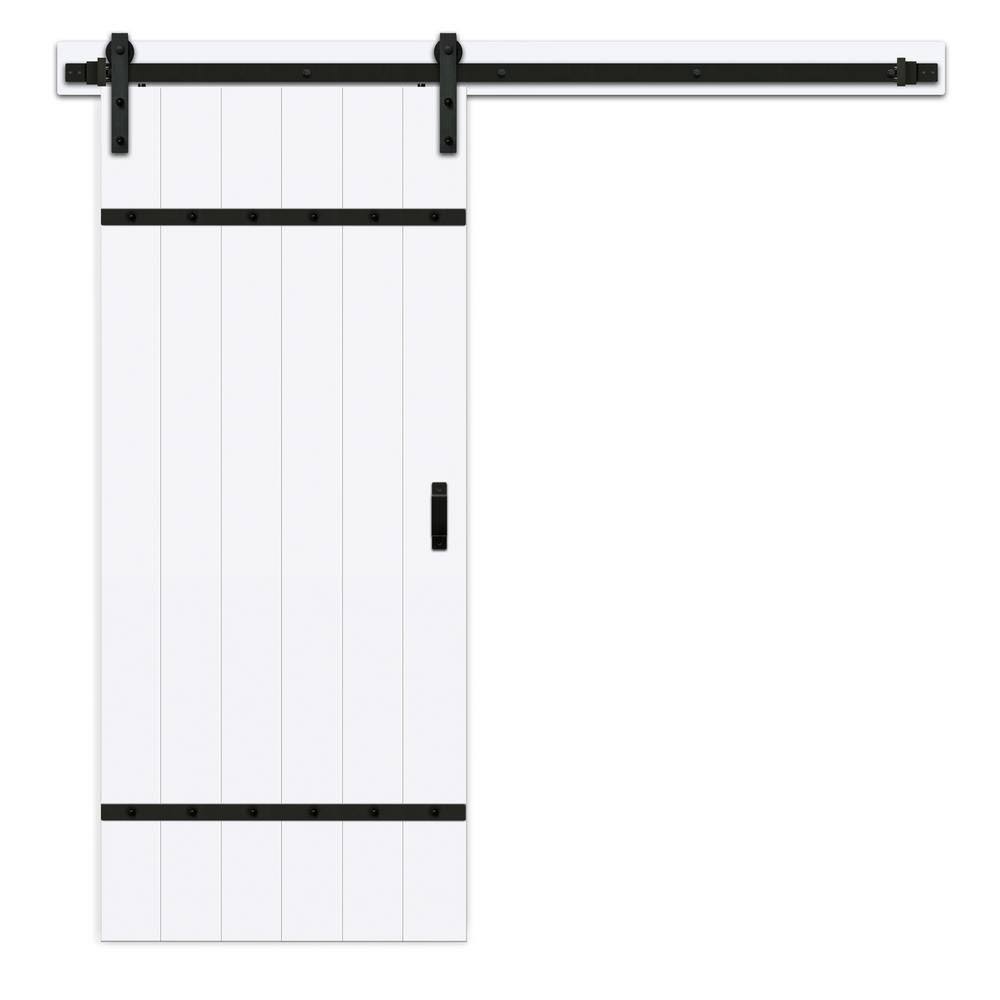TRUporte 36 in. x 84 in. Easy Build Bright White MDF Sliding Barn Door with Hardware Kit
