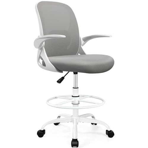 Primy Drafting Chair Tall Office Chair with Flip-up Armrests Executive Ergonomic Computer Standing Desk Chair with Lumbar Support and Adjustable