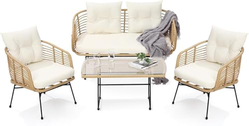 3 Piece Patio Bistro Set, Outdoor Wicker Table and Chairs Set of 2
