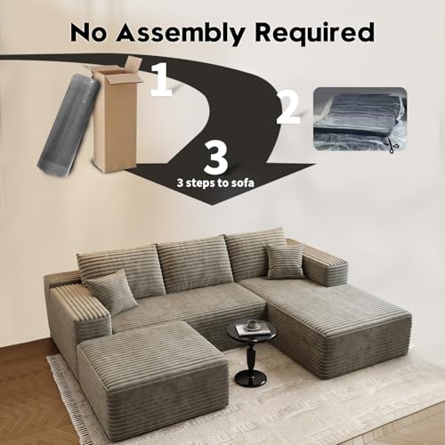 107.5" Cloud Modular Sectional Sofa with 1 Ottoman,Modern Minimalist Upholstered Couches, Comfort U Shaped Sofa for Living Room