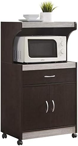 Pemberly Row Microwave Kitchen Cart with Utenstil Drawer and Storage Cabinet in White