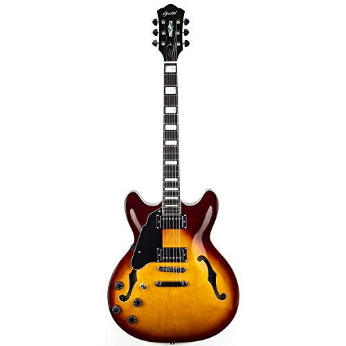 Grote Full Scale Left-Handed Electric Guitar Semi-Hollow Body Guitar Stainless Steel Frets (Vintage Sunburst)