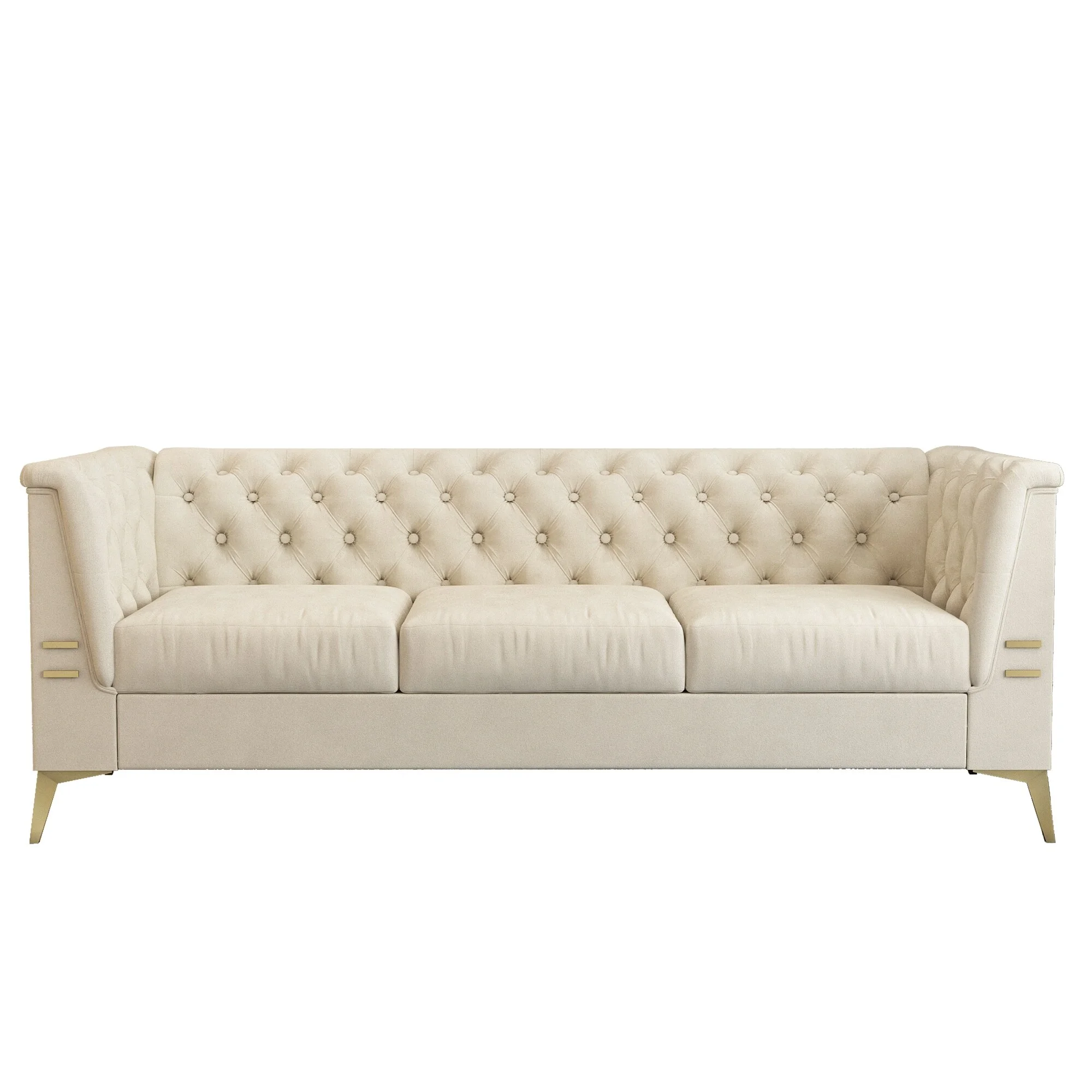 Modern 3-Color Velvet Flared Arm Sofa 3-Seat Couch with Gold Legs Beige