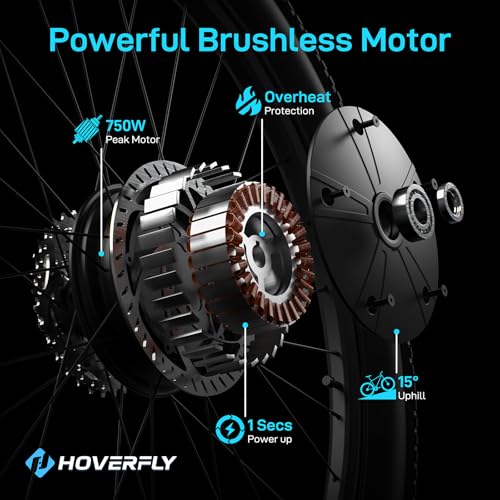 HOVERFLY OUREA 26" Electric Bike for Adults, 750W Peak Motor Mountain Ebike, 20MPH Up to 40 Miles, UL2849 Certified, 7-Speed, Removable Battery