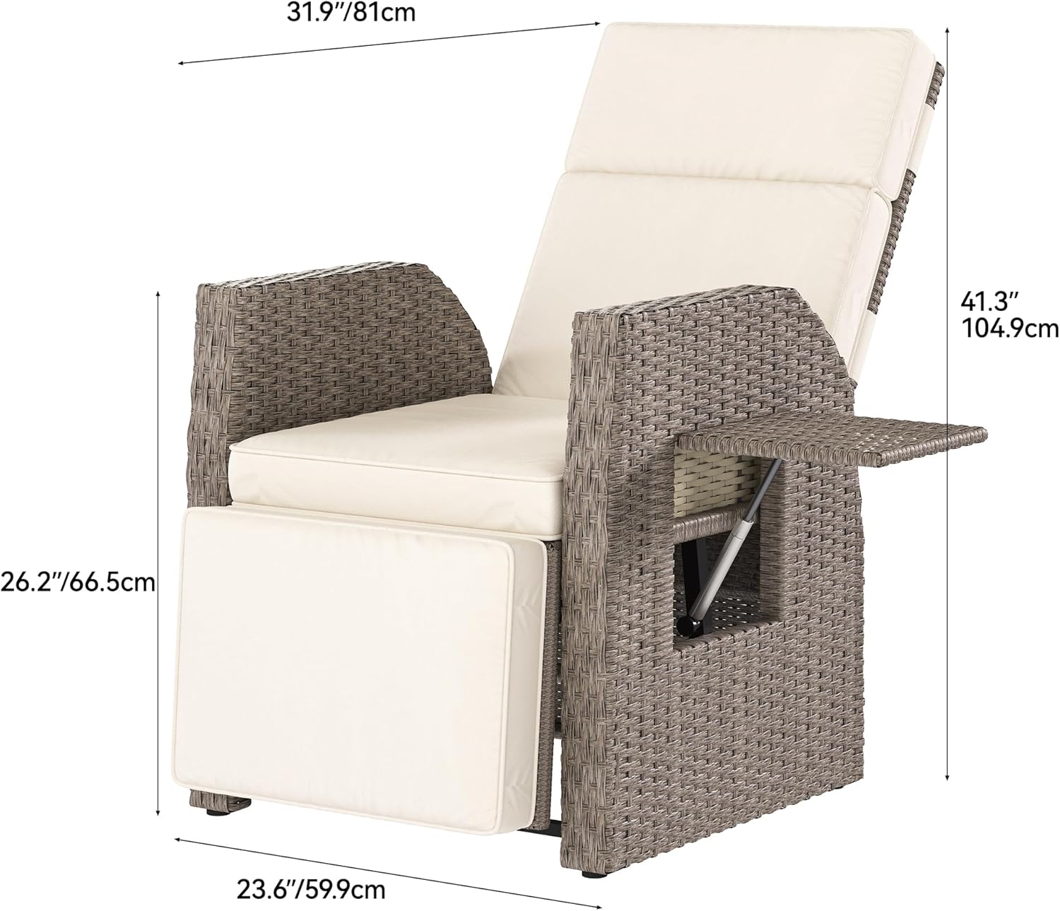 YITAHOME Outdoor Recliner Chair, Patio Wicker Lounge Chair with Adjustable Angle, Flip Table