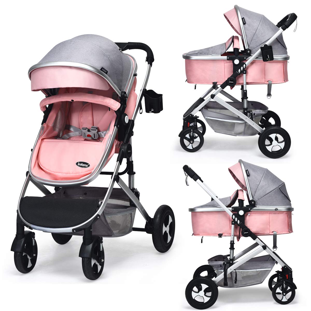 INFANS Baby Stroller for Newborn, 2 in 1 High Landscape Convertible Reversible Bassinet Pram for Infant & Toddler