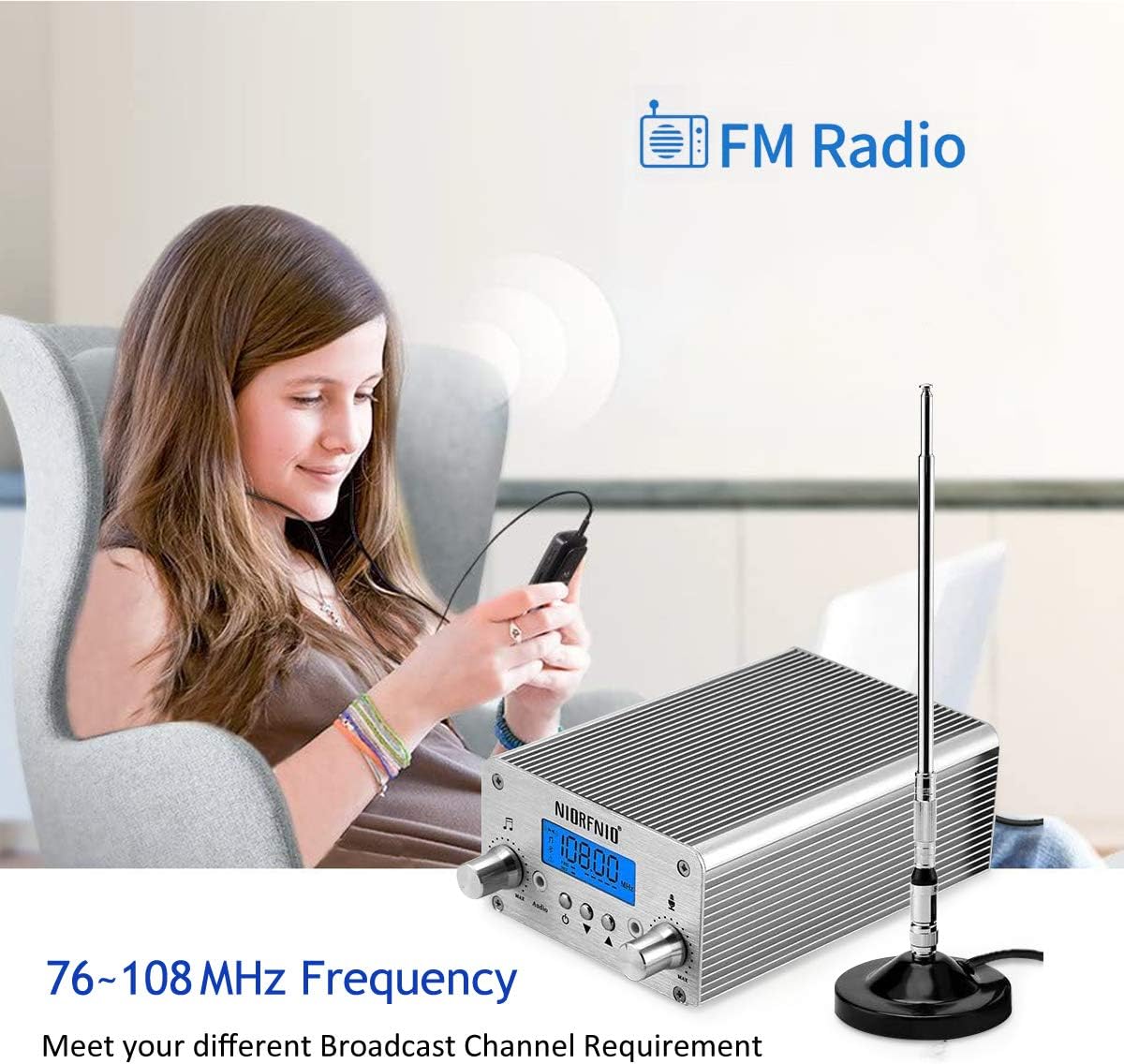 88.0-108.00MHz PLL FM Transmitter Radio Stereo Station Wireless Broadcast+TNC Antenna for Drive-in Church Supermarket School