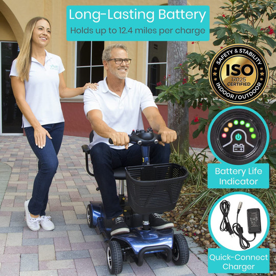 Vive 4 Wheel Mobility Scooter - Electric Powered Wheelchair Device - Compact Heavy Duty Mobile for Travel, Adults, Elderly