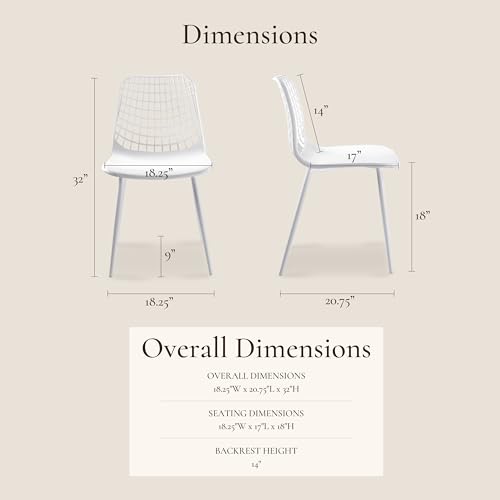 POLY & BARK Isla Modern Kitchen Chairs Set of 4 - Plastic Dining Chair with Metal Legs