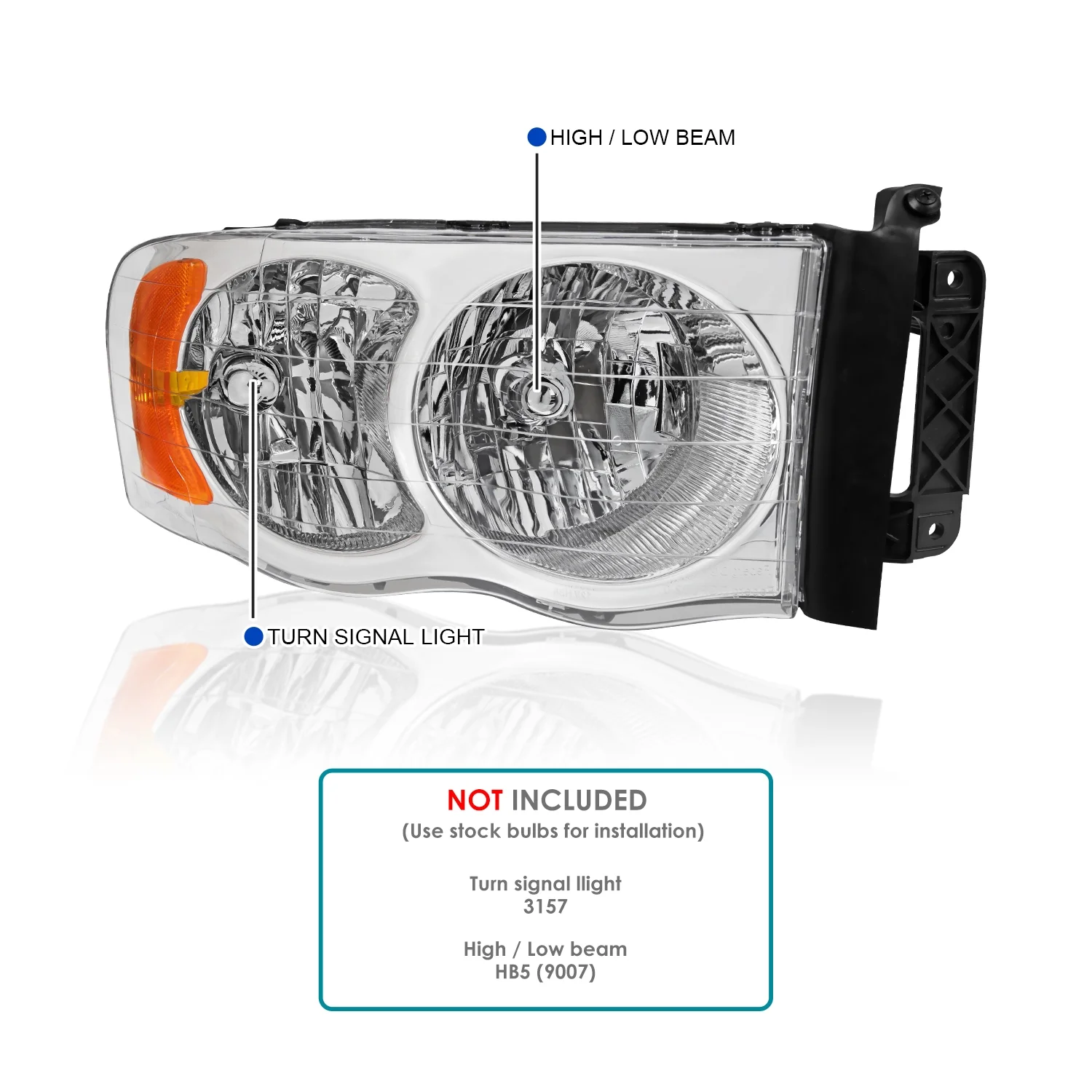 Spec-D Tuning Chrome Headlights Compatible with 2002-2005 Dodge Ram 1500, 2003-2005 Ram 2500 3500 L+R Pair Head Light Lamp Assembly