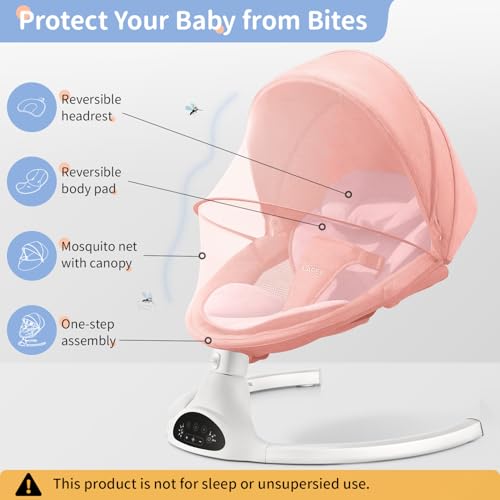 LAREX Baby Swing Infant Swing Electric Toddler Baby Rocker Portable for Newborn Boy Girl, 5 Sway Speeds with Remote Control