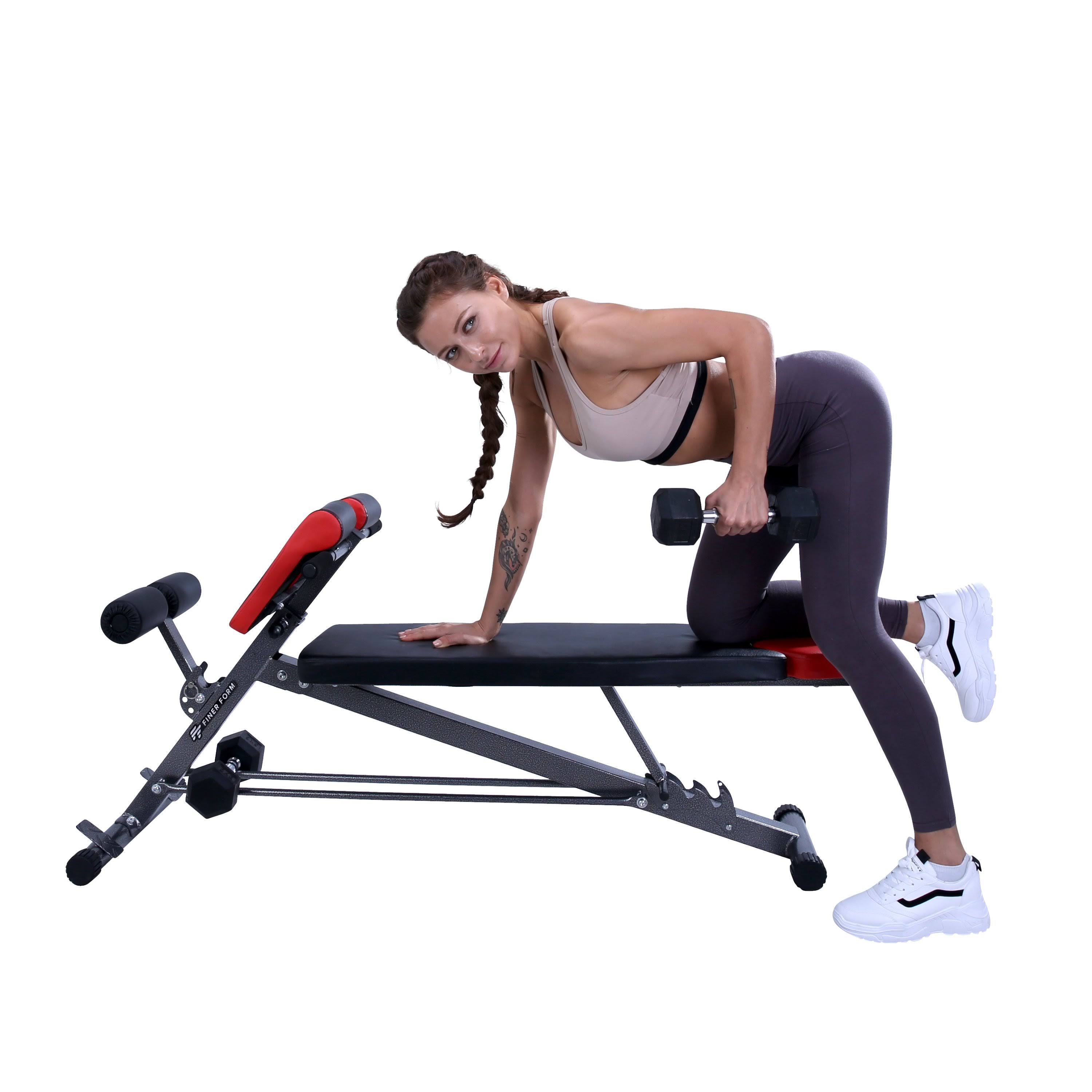 Finer Form Multi-functional Bench for Full All-in-One Body Workout – Hyper Back Extension, Roman Chair, Adjustable AB Sit Up Ben