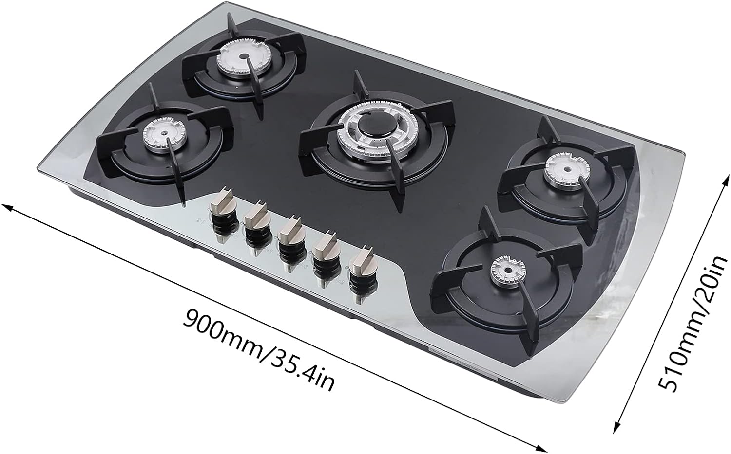 36" Gas Cooktop, Stainless Steel Built-in Gas Stove 5 Burners with Independent Switch Control, NG/LPG Convertible Gas Cooktop,Thermocouple Protection